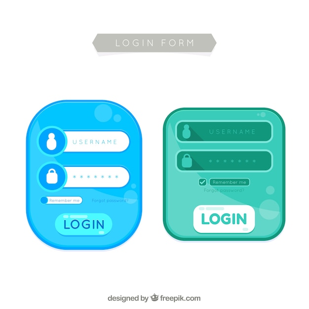 Creative blue and green login form templates