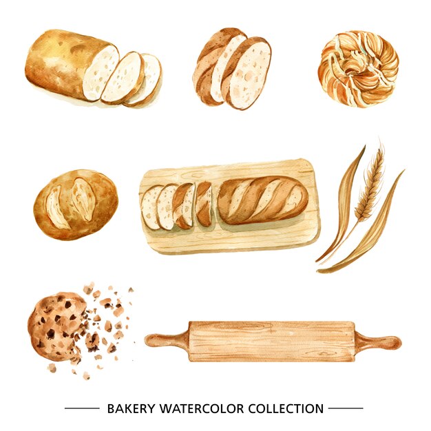 Творческий хлеб Акварельные иллюстрации для декоративного использования.