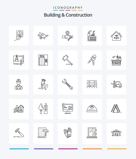 Creative Building And Construction 25 OutLine icon pack Such As building gage garden repair building