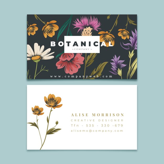 Creative business card template with retro flowers