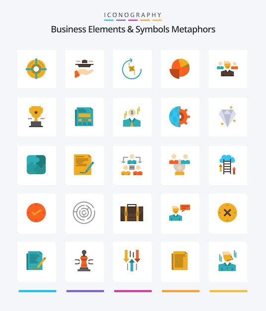 Creative business elements and symbols metaphors 25 flat icon pack such as graph chart dinner analytics puzzle