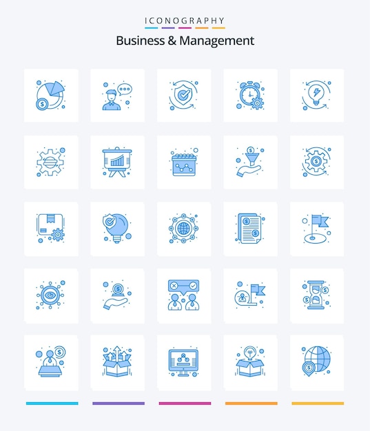 Creative Business And Management 25 Пакет синих значков, таких как счетчик процентов прогресса безопасности таймера процесса