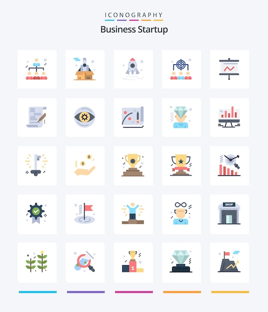 Free vector creative business startup 25 flat icon pack such as presentation board business management human