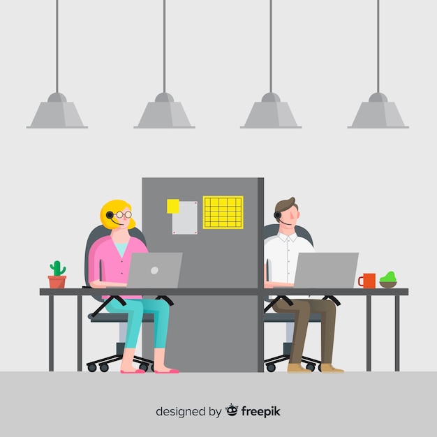 Free vector creative call center background in flat design