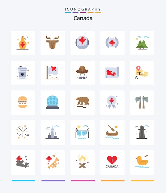 Vettore gratuito creative canada 25 flat icon pack come la bandiera dell'albero delle renne alpine del canada