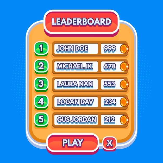 Creative cartoon leaderboard for game