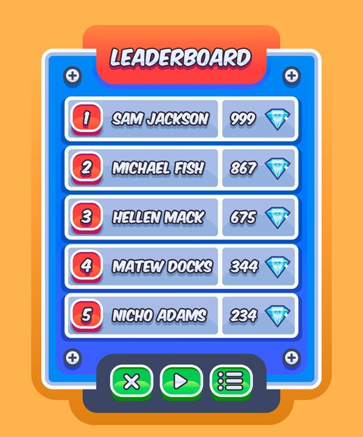 Creative cartoon leaderboard template for game