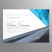 Бесплатное векторное изображение Креативный сертификат достижения дизайнерского шаблона в синих и серых формах