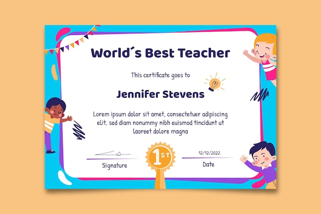 Creative child-like best teacher school certificate