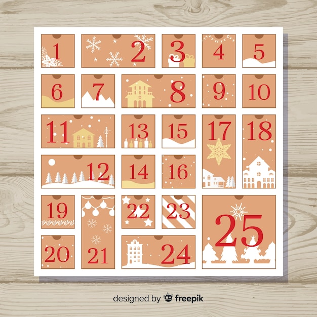 Vettore gratuito design creativo del calendario dell'avvento di natale