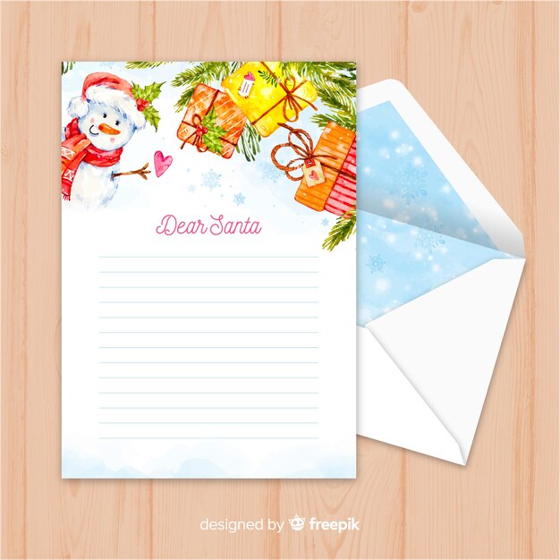 Creative christmas envelope and letter in watercolor design