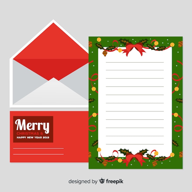 無料ベクター 創造的なクリスマスレターと封筒のテンプレート