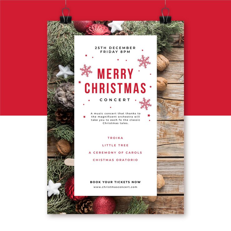 無料Vector 写真付きのクリエイティブなクリスマスポスターテンプレート