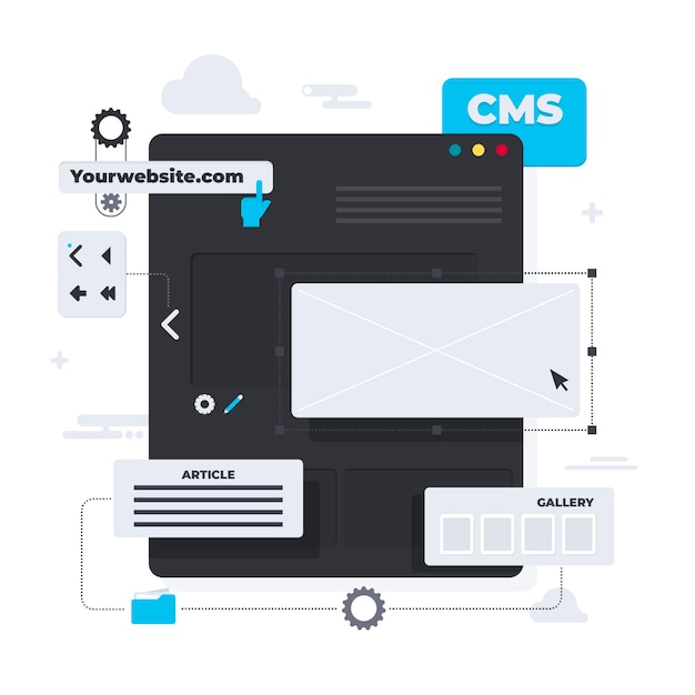 Illustrazione di concetto creativo cms in design piatto