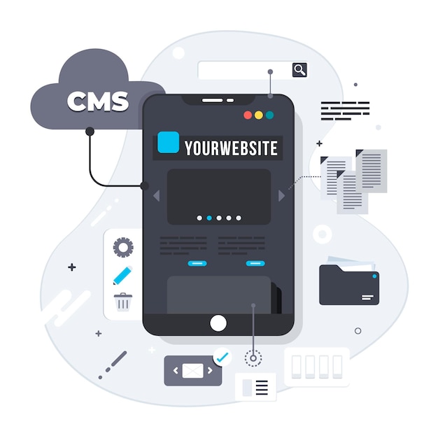 Illustrazione di concetto creativo cms in design piatto