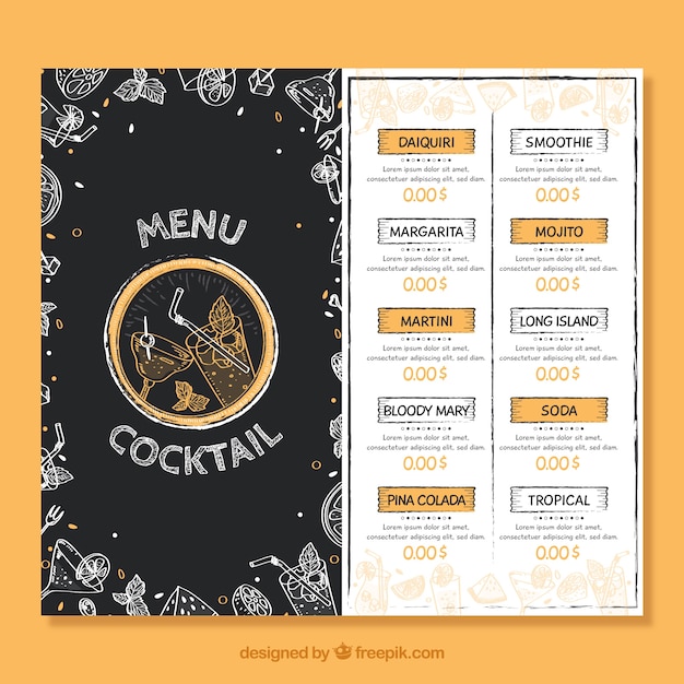 Vettore gratuito menu cocktail creativo