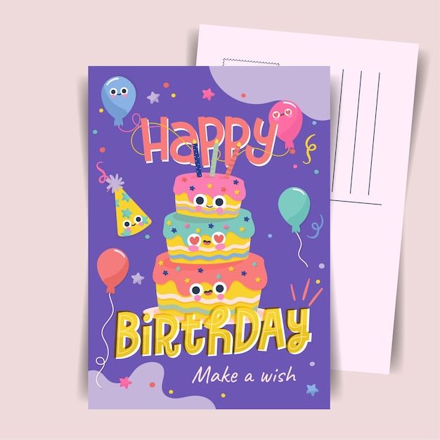 Creative colorful cake best birthday postcard template