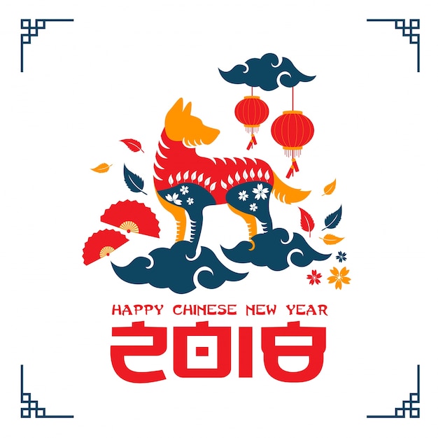 Creative Colorful Chinese New Year 2018 Dog Year Banner and Card Illustration