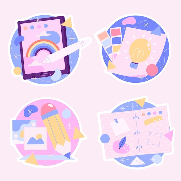 Free vector creative colorful creativity stickers set