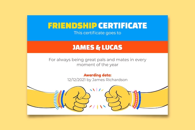 Creative colorful friendship certificate template