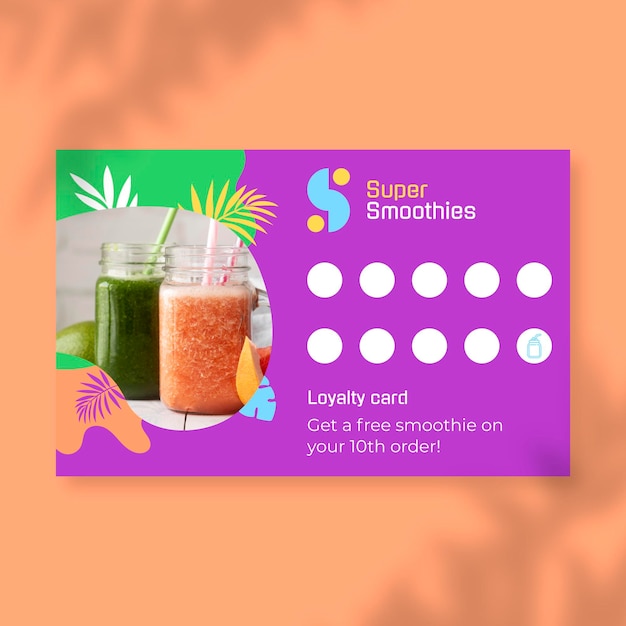 Free vector creative colorful smoothies store loyalty card template