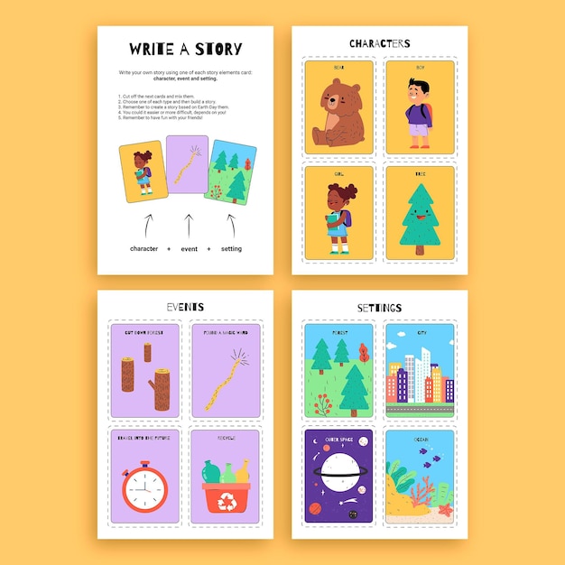 Creative colorful writting a story nature worksheet