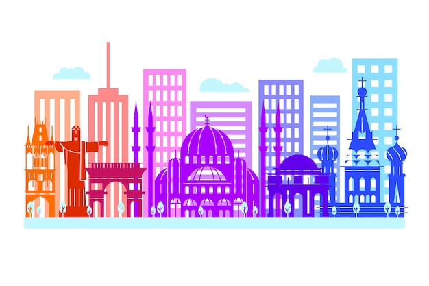 Creative colourful landmarks skyline