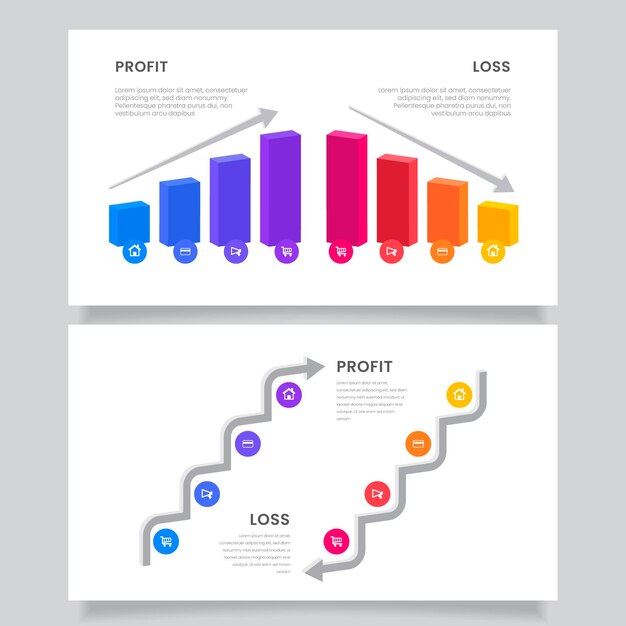 創造的なカラフルな利益と損失のインフォグラフィック