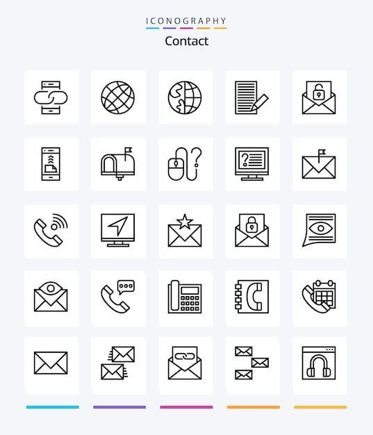 Free vector creative contact 25 outline icon pack such as envelope communication earth receive envelope