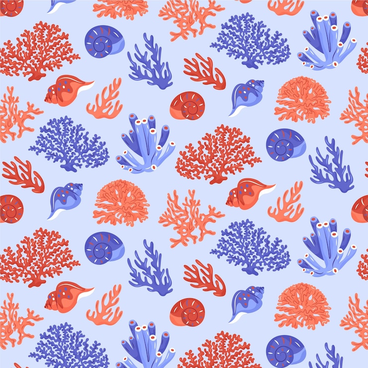 Free Vector creative coral pattern with different sea elements