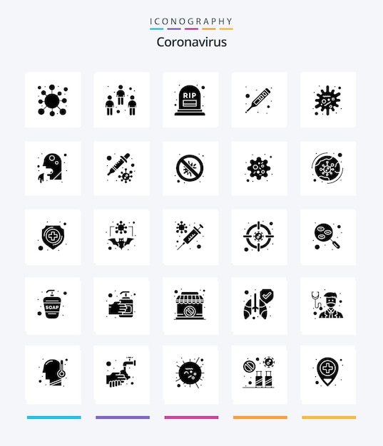 Creative coronavirus 25 glyph solid black 아이콘 팩(예: 온도 측정 사용자 건강 찢어짐)