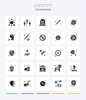 無料ベクター クリエイティブコロナウイルス25グリフソリッドブラックアイコンパック温度測定ユーザーヘルスリッピングなど