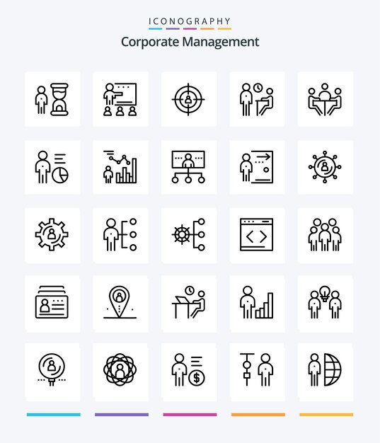 Creative Corporate Management 25 회의 인터뷰 학교 채용 마케팅과 같은 개요 아이콘 팩