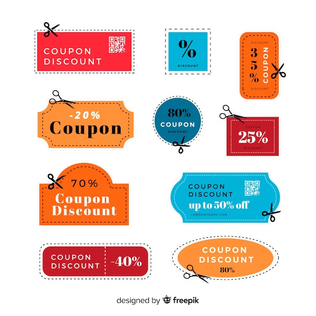 Vettore gratuito pacchetto di etichette di vendita coupon creativo