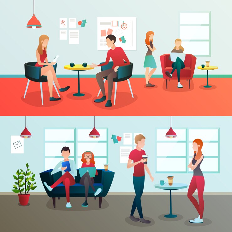 Free Vector creative coworking interior composition