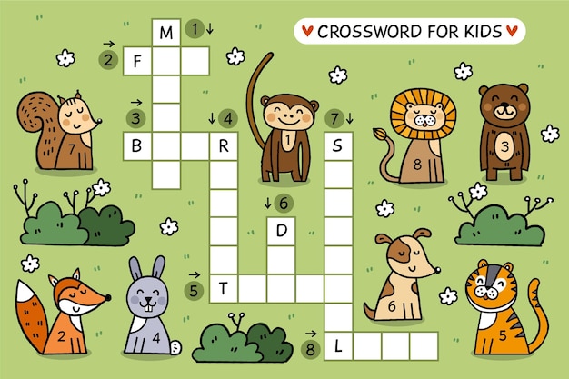 Creative crossword in english worksheet with animals illustrated