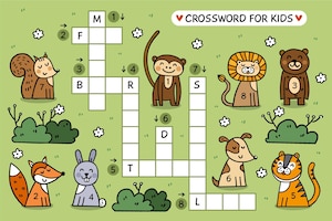 Creative crossword in english worksheet with animals illustrated