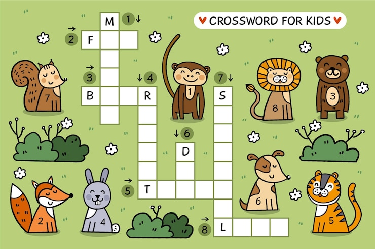 Free Vector creative crossword in english worksheet with animals illustrated