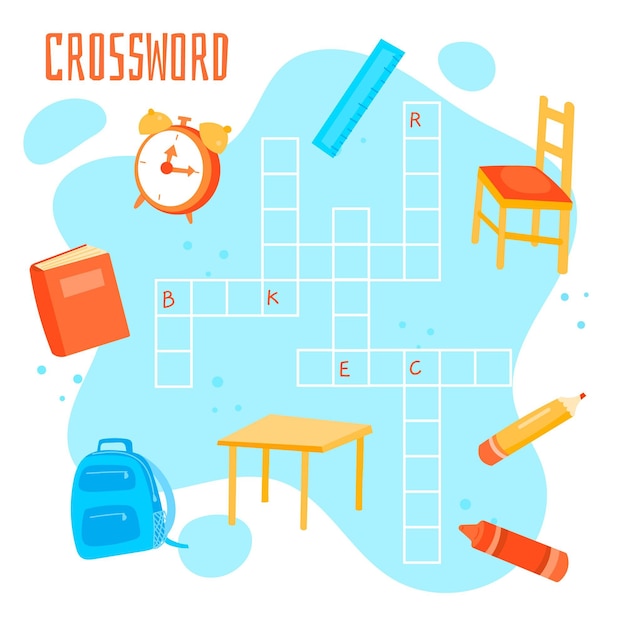Creative crossword in english worksheet with school elements