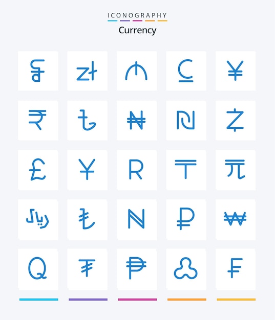 Creative Currency 25 Blue icon pack Such As yuan yen manat levbrazil kyrgyzstan