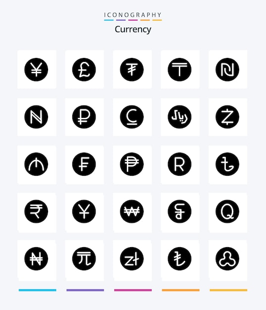 Free Vector creative currency 25 glyph solid black icon pack such as kazakhstan currency