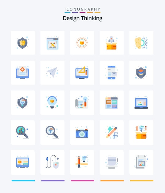 Creative Design Thinking 25 Плоский набор иконок, таких как работа над дизайном, начните думать
