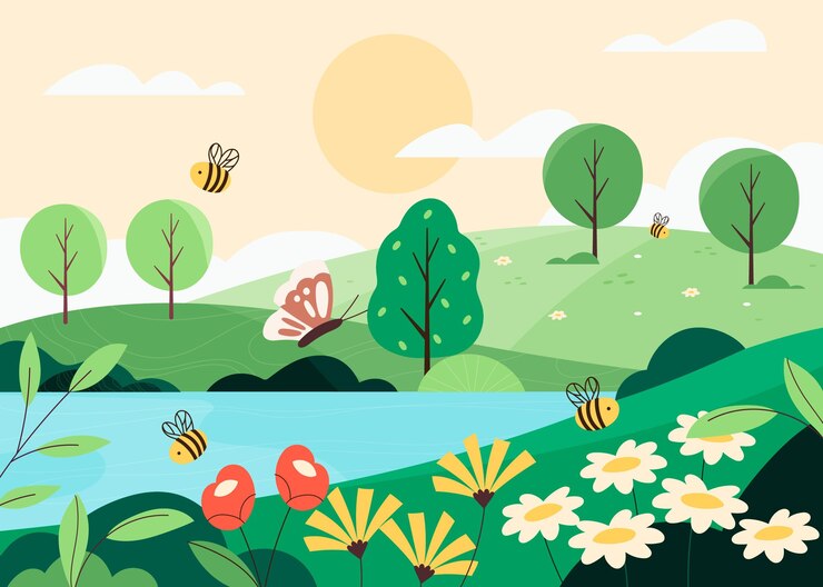 無料Vector 創造的な詳細な春の風景