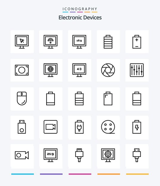 Creative Devices 디스플레이 TV 전기 뉴스 사진과 같은 25개 개요 아이콘 팩