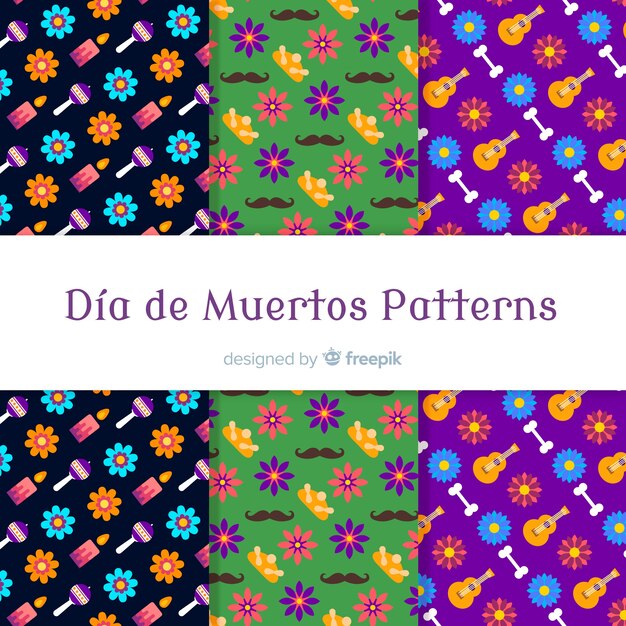 Creative día de muertos pattern set