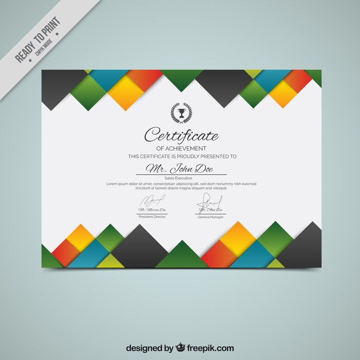 Free Vector creative diploma with colored squares
