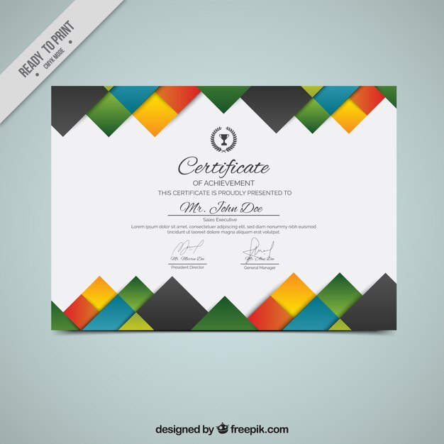 Creative diploma with colored squares