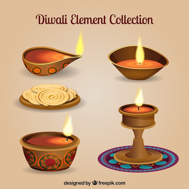 Free vector creative diwali lamps collection