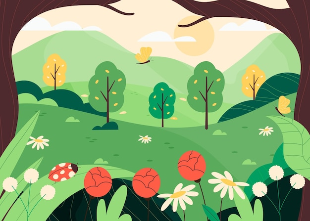 Free vector creative drawn spring landscape