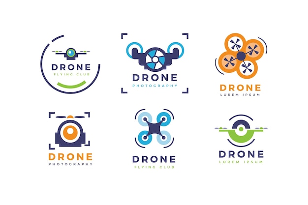 Vettore gratuito pacchetto modello logo drone creativo
